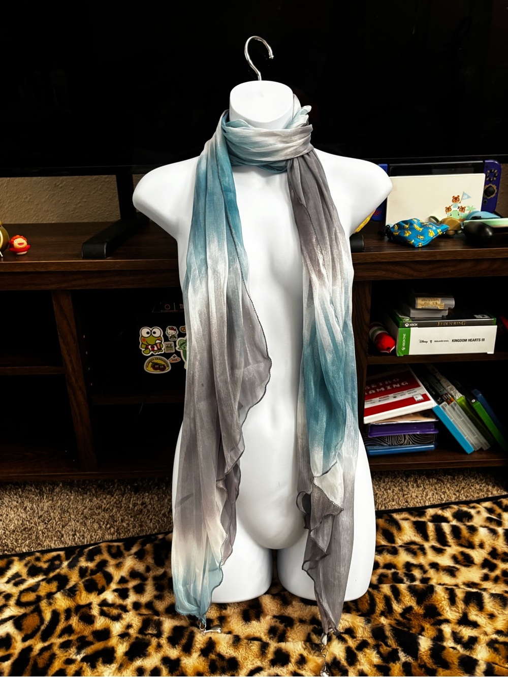 Y2K Gradient Teal and Gray Fashion Scarf W Charms